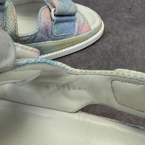 Chanel 22C Green Pink Blue White CC Logo Mule Slide Strap Flat Dad Sandal 40 - Picture 12 of 15